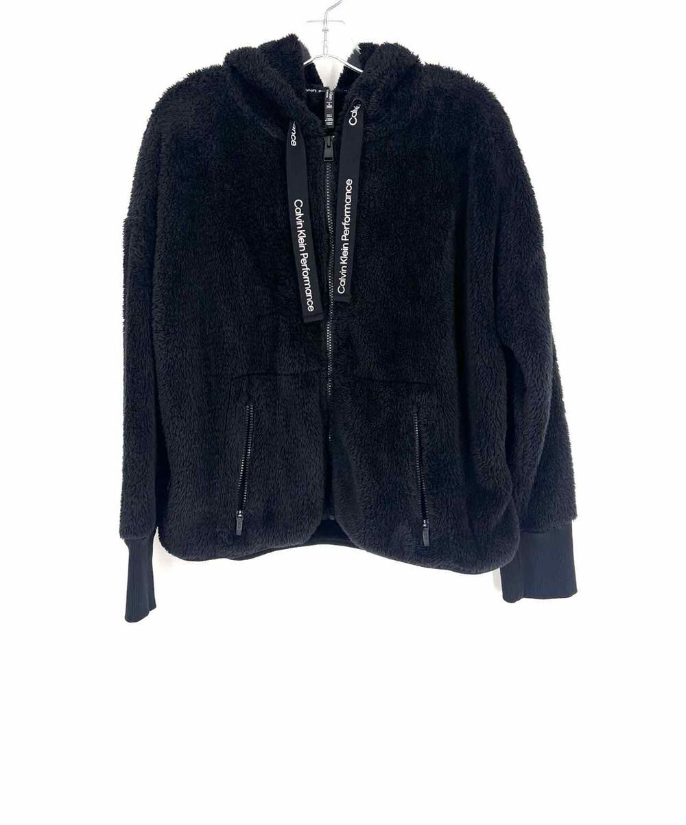 Calvin Klein Size XL Black Hooded Fleece Jackets Jacket